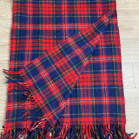 Pendleton Bedding Vintage Pendleton Plaid Virgin Wool Fringe Trim Blanket Throw Like New